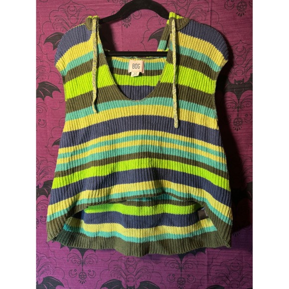 BDG Urban Outfitters Striped Knit Hooded Vest Top Blue Green Yellow Sleeveless S - Picture 1 of 5